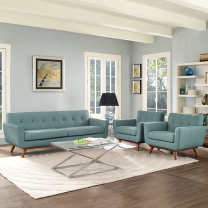 Engage Armchairs and Sofa Set of 3, Blue Fabric