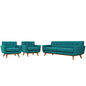 Engage Armchairs and Sofa Set of 3, Fabric, Aqua Blue 13252