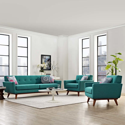 Engage Armchairs and Sofa Set of 3, Fabric, Aqua Blue 13252