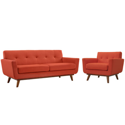 Engage Armchair and Loveseat Set of 2, Red Fabric