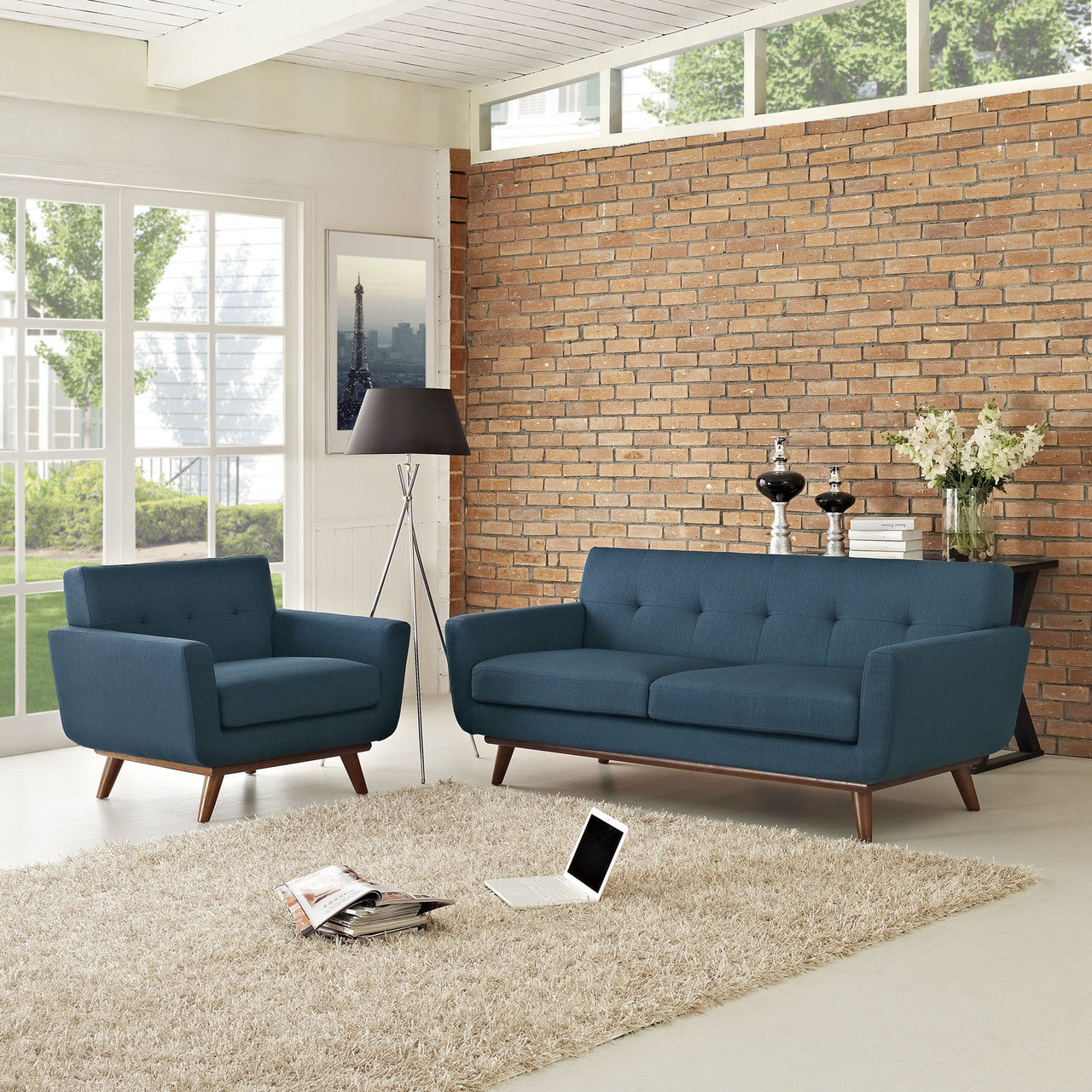 Engage Armchair and Loveseat Set of 2 in Azure