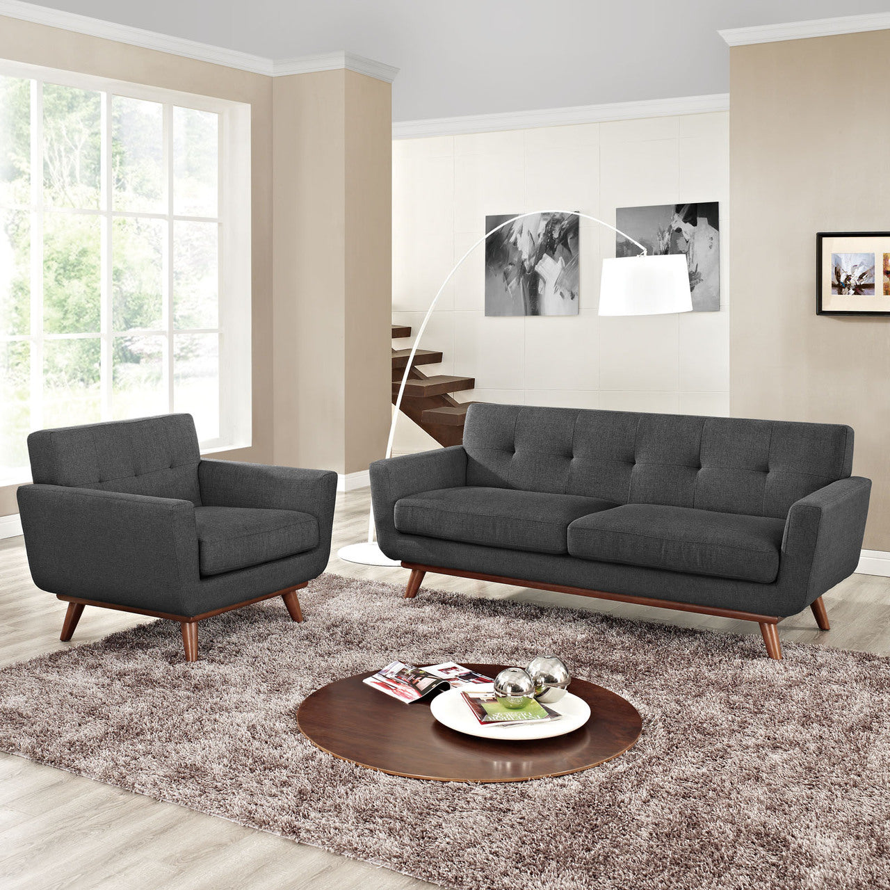 Engage Armchair and Loveseat Set of 2 in Gray