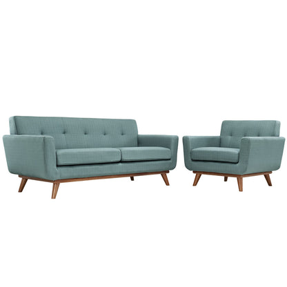 Engage Armchair and Loveseat Set of 2, Blue Fabric