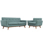 Engage Armchair and Loveseat Set of 2, Blue Fabric