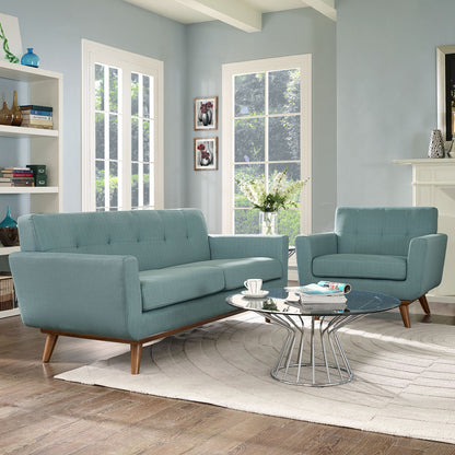 Engage Armchair and Loveseat Set of 2, Blue Fabric