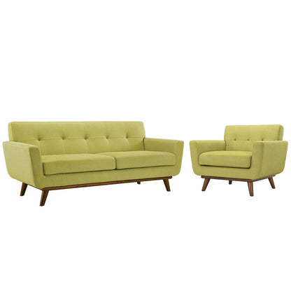 Engage Armchair and Loveseat Set of 2, Green Fabric