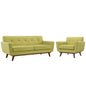 Engage Armchair and Loveseat Set of 2, Green Fabric