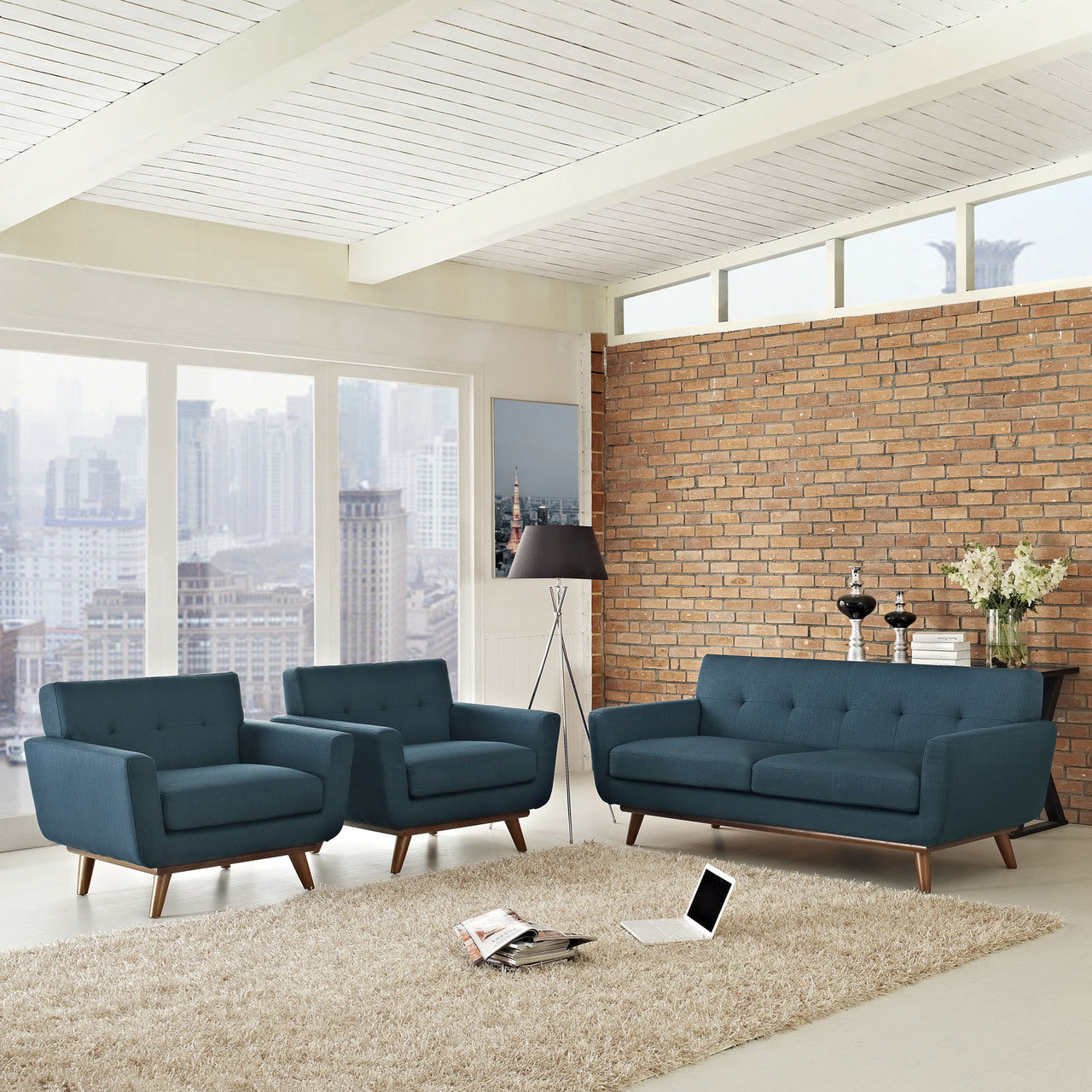 Engage Armchairs and Loveseat Set of 3 in Azure