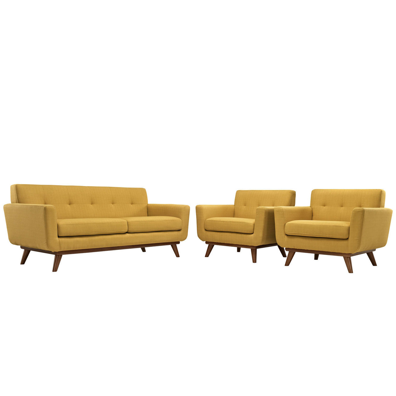 Engage Armchairs and Loveseat Set of 3, Orange Fabric