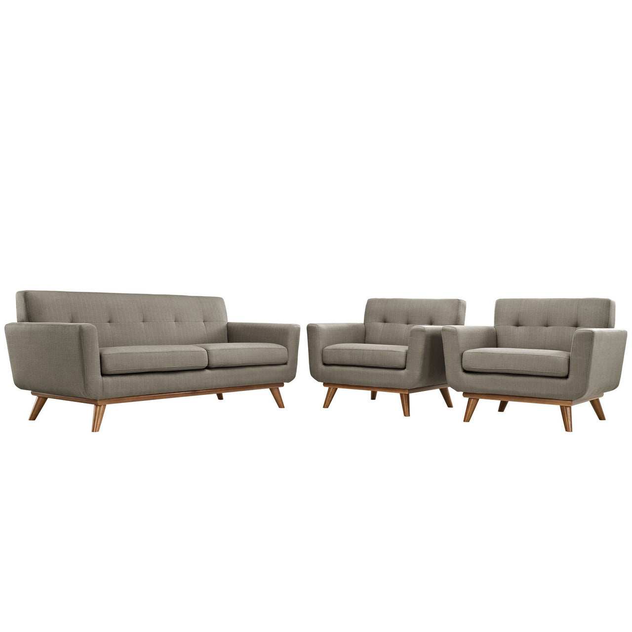 Engage Armchairs and Loveseat Set of 3, Granite Grey Fabric