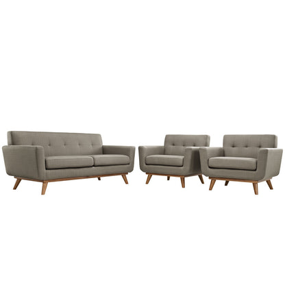 Engage Armchairs and Loveseat Set of 3, Granite Grey Fabric