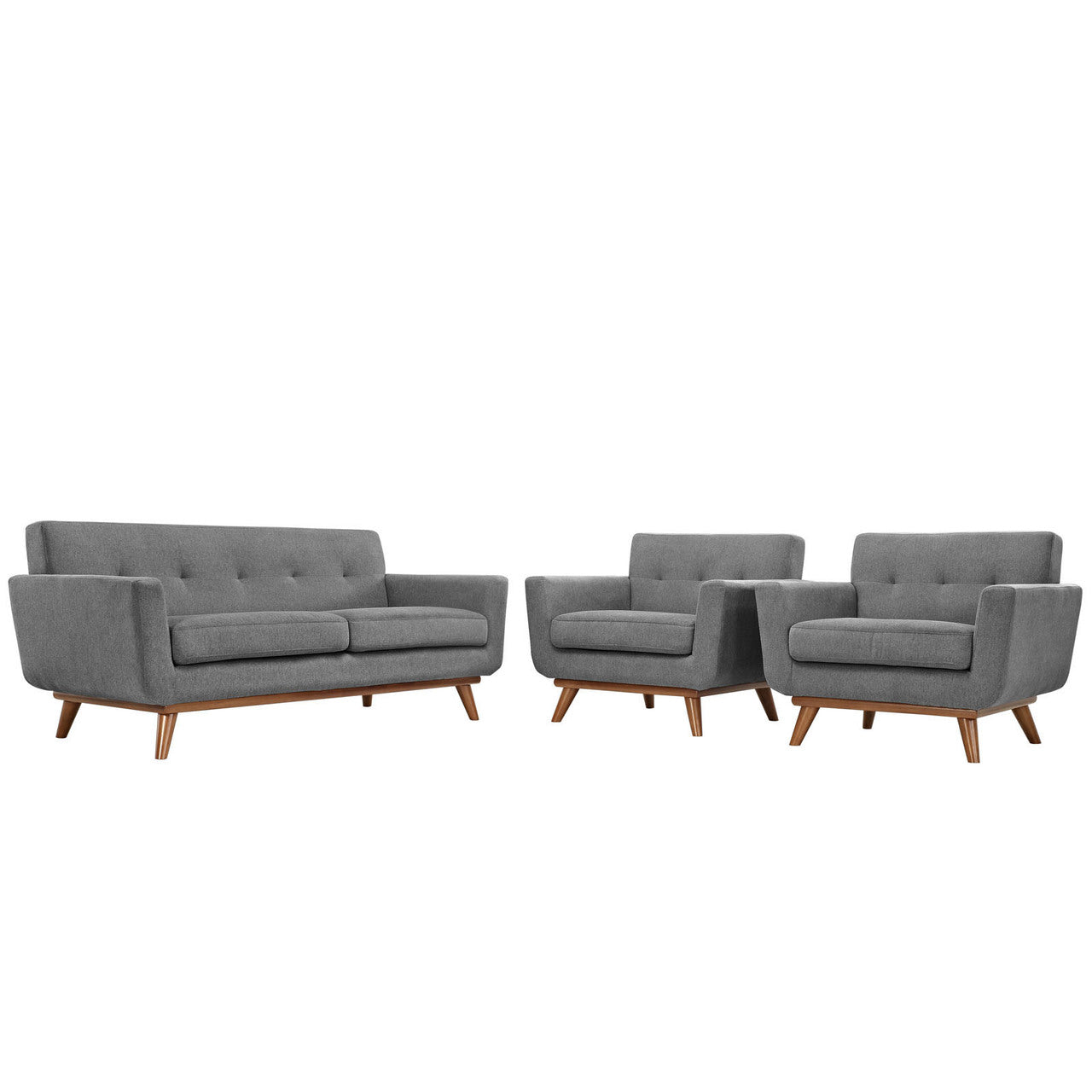 Engage Armchairs and Loveseat Set of 3, Grey Fabric