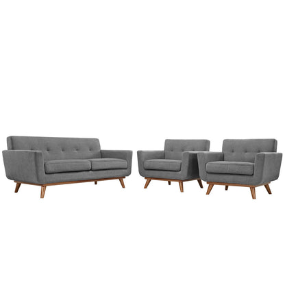 Engage Armchairs and Loveseat Set of 3, Grey Fabric