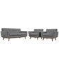 Engage Armchairs and Loveseat Set of 3, Grey Fabric