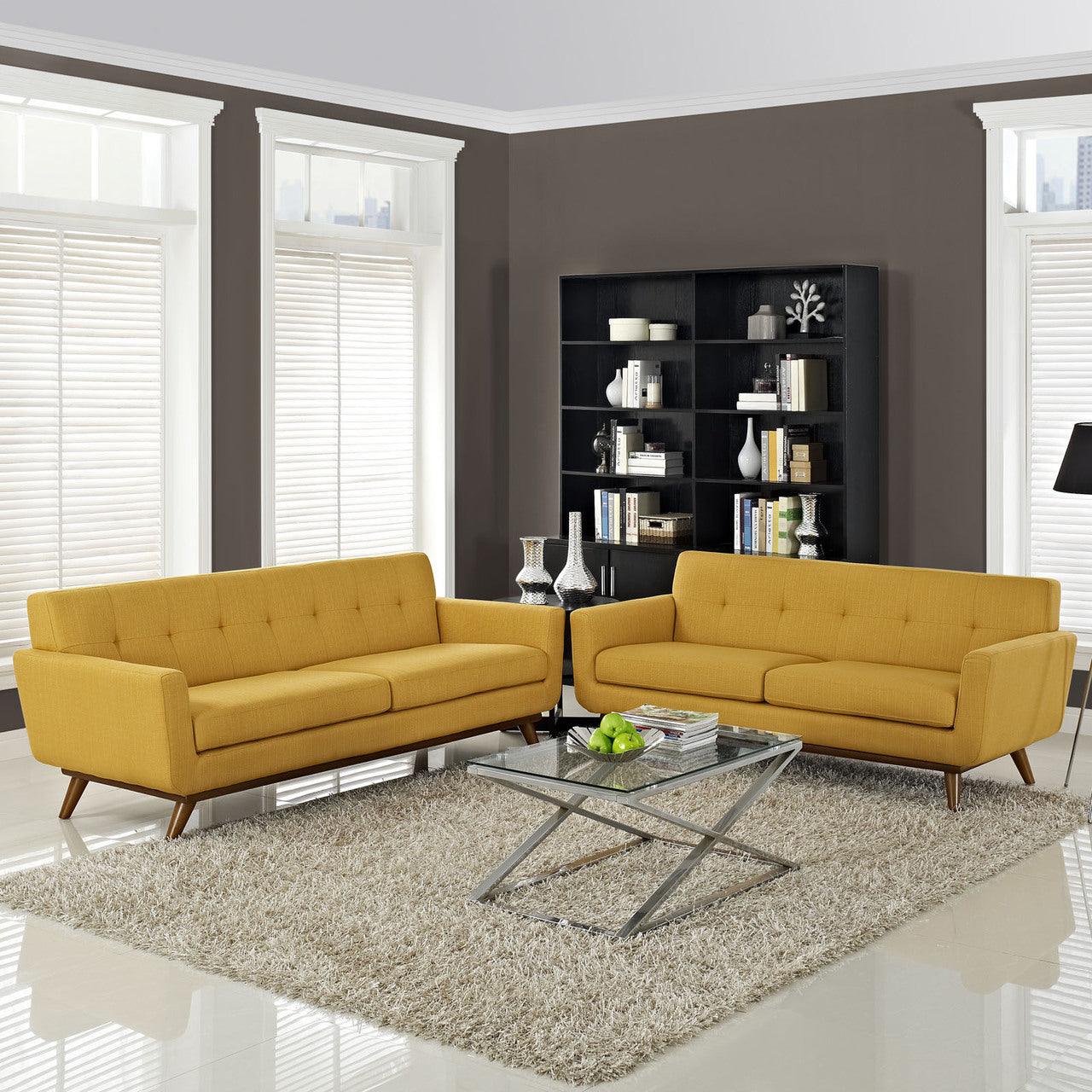 Engage Loveseat and Sofa Set of 2, Orange Fabric