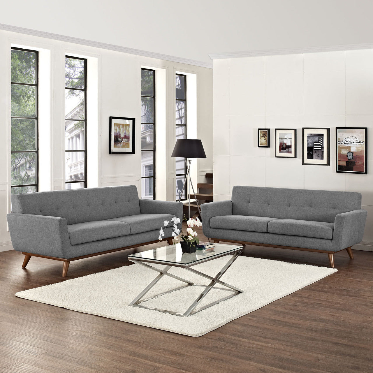 Engage Loveseat and Sofa Set of 2, Grey Fabric
