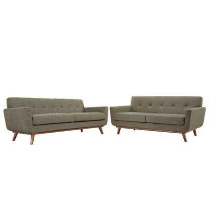 Engage Loveseat and Sofa Set of 2, Oatmeal Beige Fabric