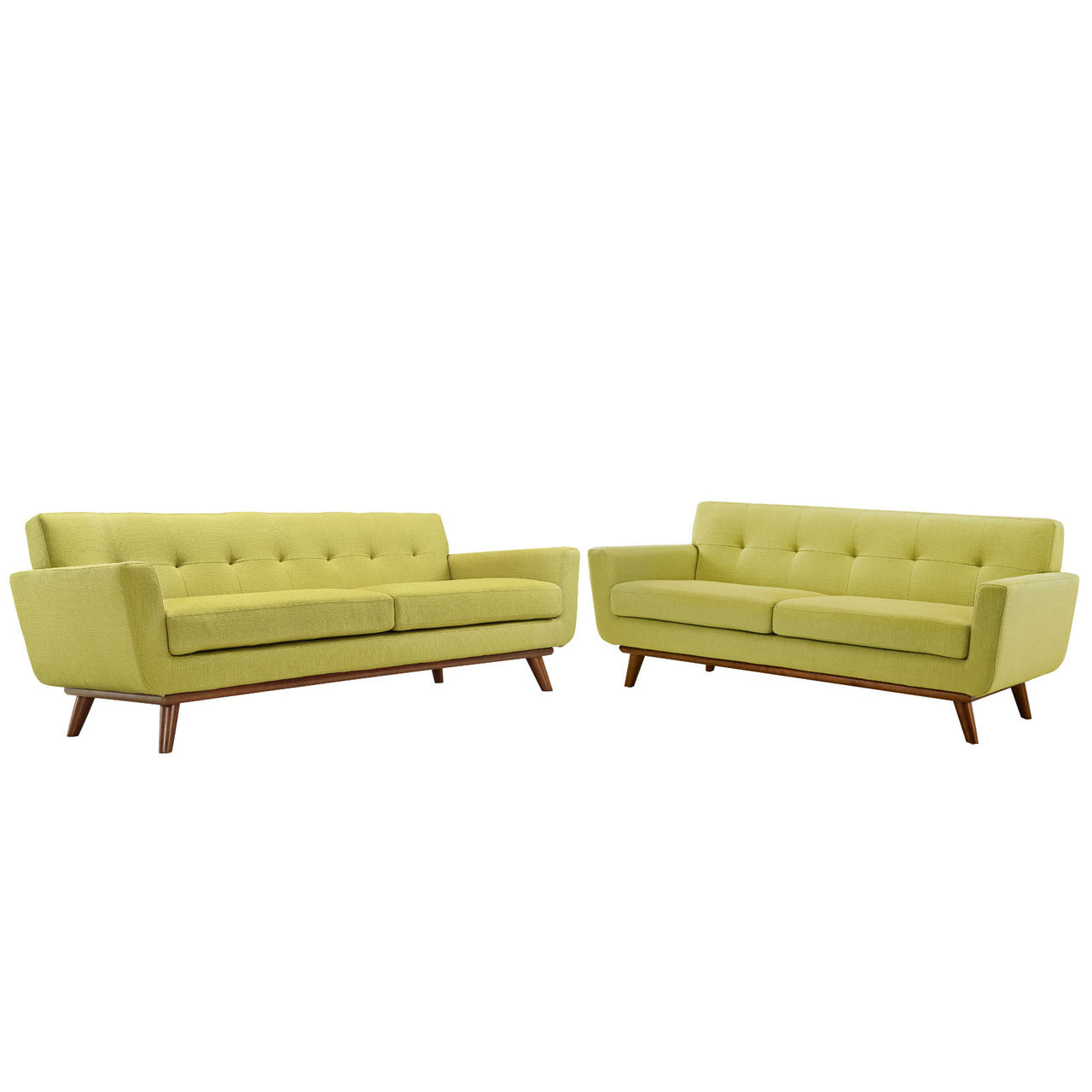 Engage Loveseat and Sofa Set of 2, Green Fabric