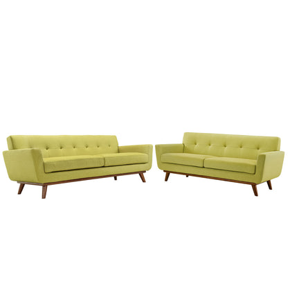 Engage Loveseat and Sofa Set of 2, Green Fabric