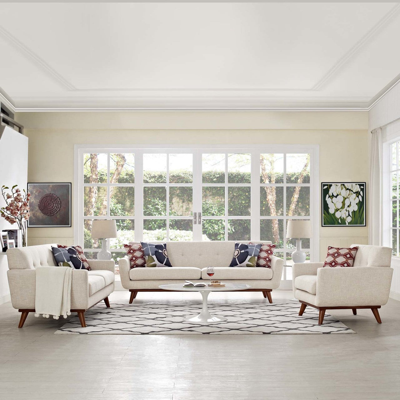 Engage Sofa Loveseat and Armchair Set of 3, Fabric, Beige 13255