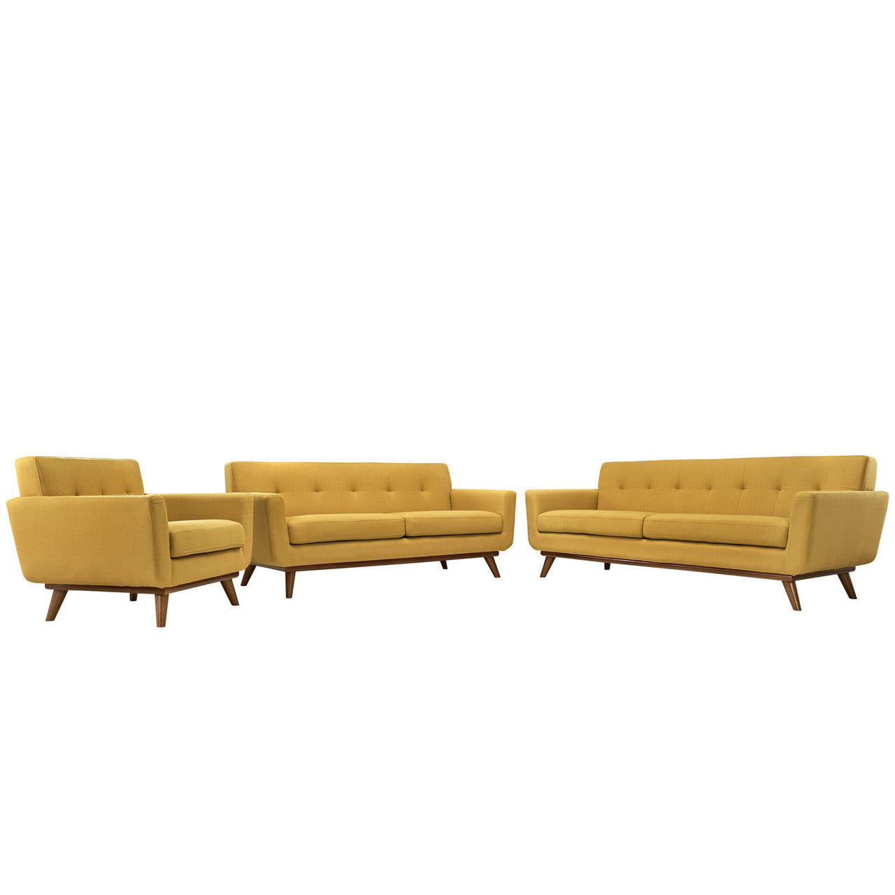 Engage Sofa Loveseat and Armchair Set of 3, Orange Fabric