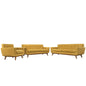 Engage Sofa Loveseat and Armchair Set of 3, Orange Fabric