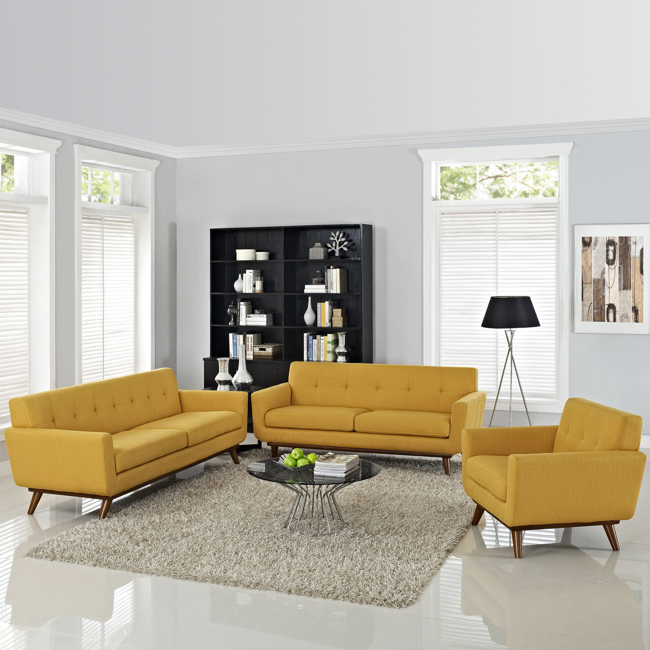 Engage Sofa Loveseat and Armchair Set of 3, Orange Fabric