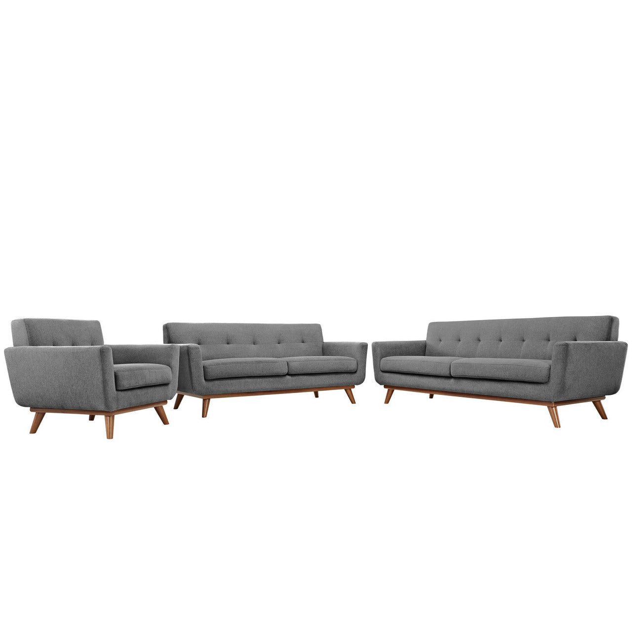 Engage Sofa Loveseat and Armchair Set of 3, Grey Fabric