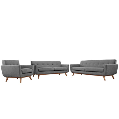Engage Sofa Loveseat and Armchair Set of 3, Grey Fabric