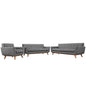Engage Sofa Loveseat and Armchair Set of 3, Grey Fabric