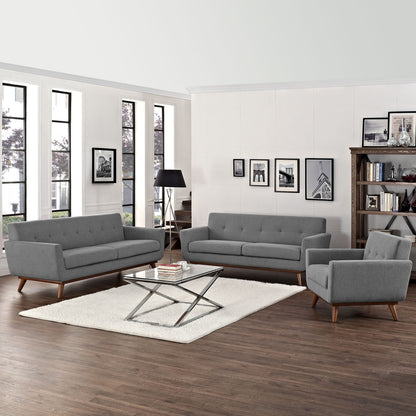 Engage Sofa Loveseat and Armchair Set of 3, Grey Fabric