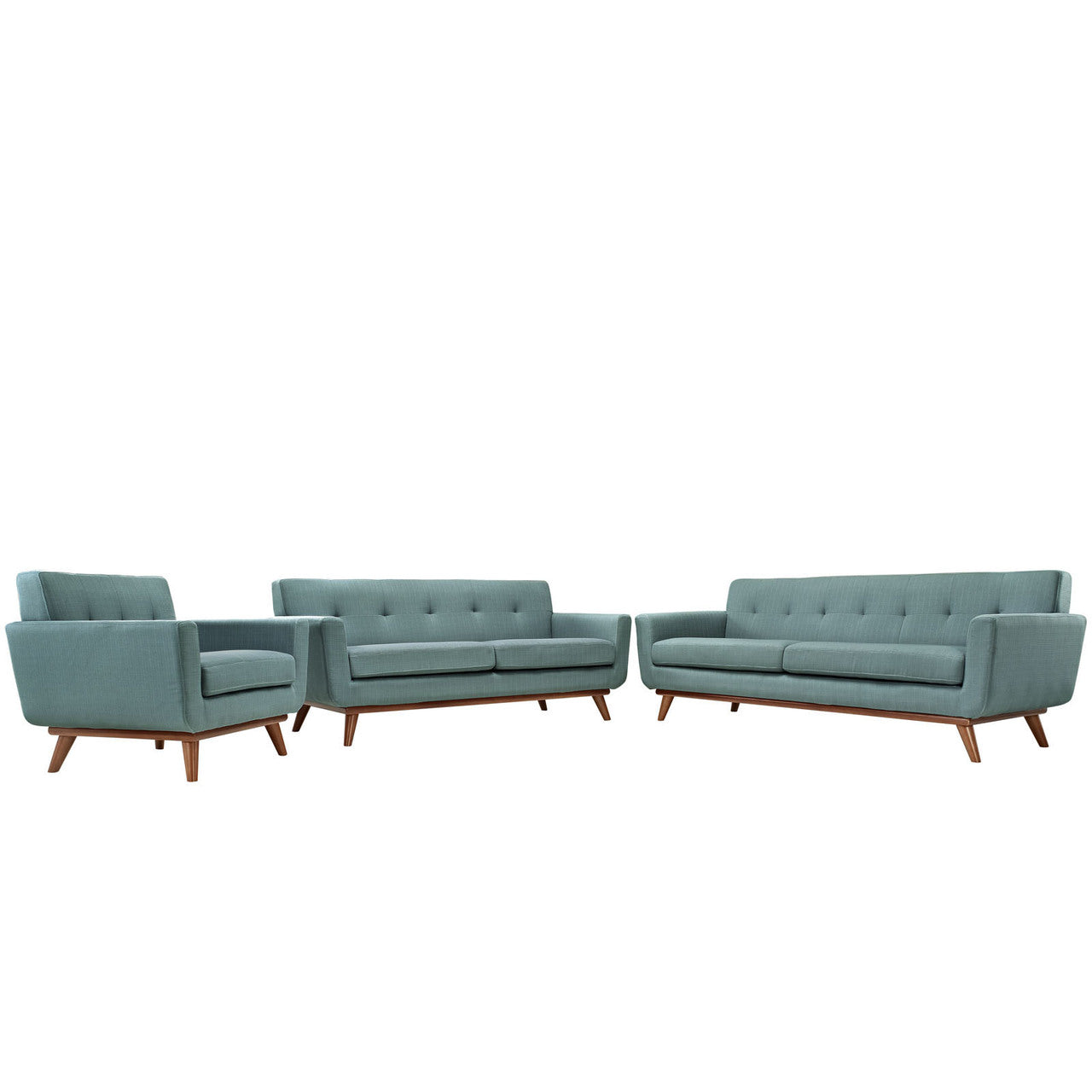 Engage Sofa Loveseat and Armchair Set of 3, Blue Fabric