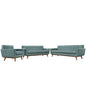 Engage Sofa Loveseat and Armchair Set of 3, Blue Fabric