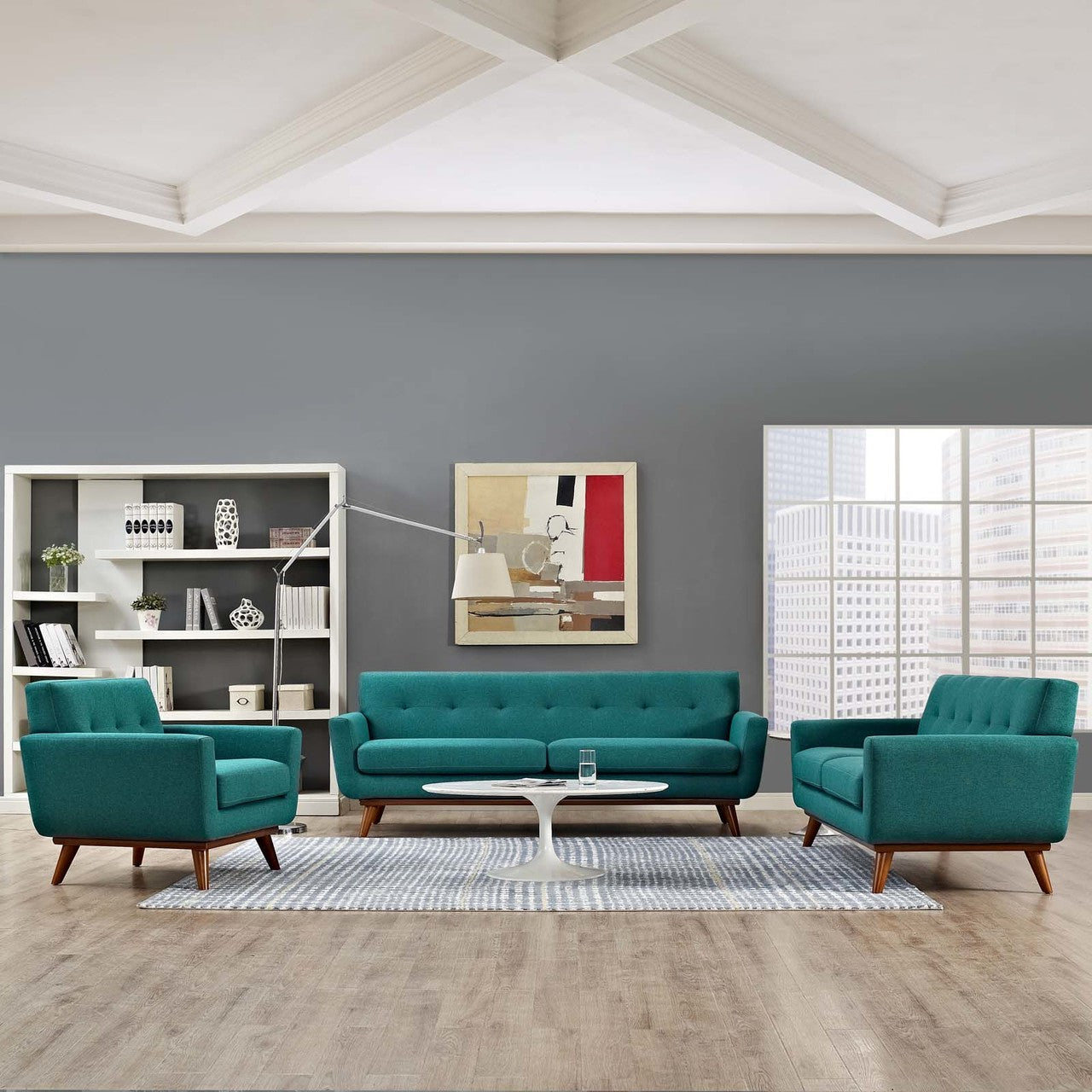 Engage Sofa Loveseat and Armchair Set of 3, Fabric, Aqua Blue 13256