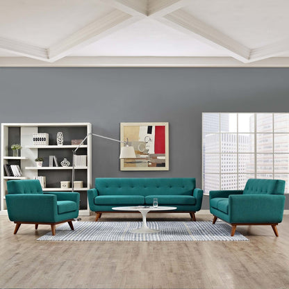 Engage Sofa Loveseat and Armchair Set of 3, Fabric, Aqua Blue 13256