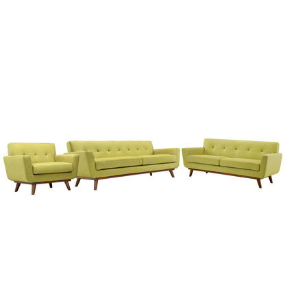 Engage Sofa Loveseat and Armchair Set of 3, Green Fabric