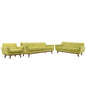 Engage Sofa Loveseat and Armchair Set of 3, Green Fabric