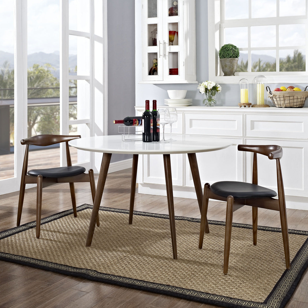 Stalwart Dining Side Chairs Set of 2 in Dark Walnut Black