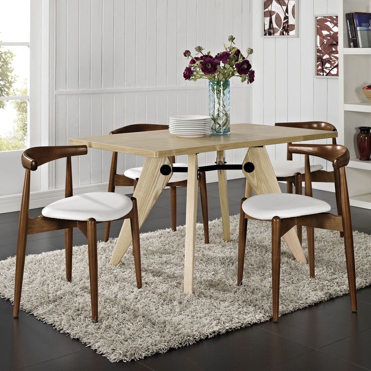Stalwart Dining Side Chairs Set of 4 in Dark Walnut White