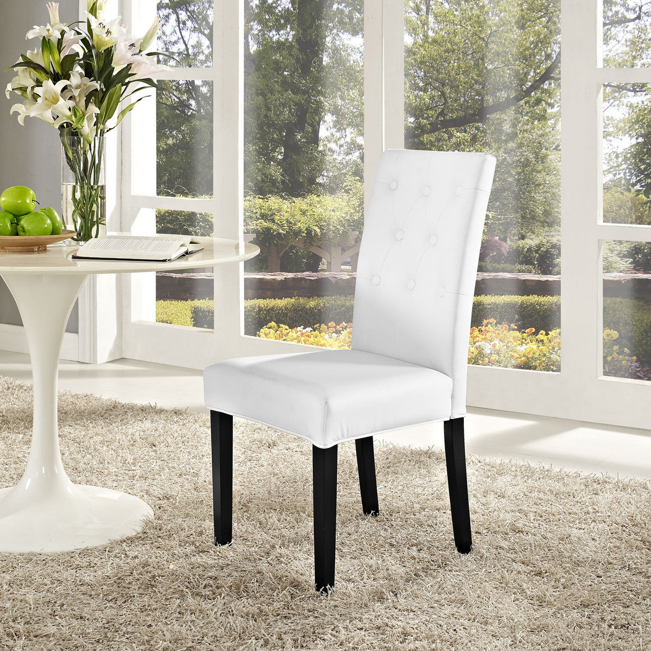 Confer Dining Vinyl Side Chair, White Faux Leather