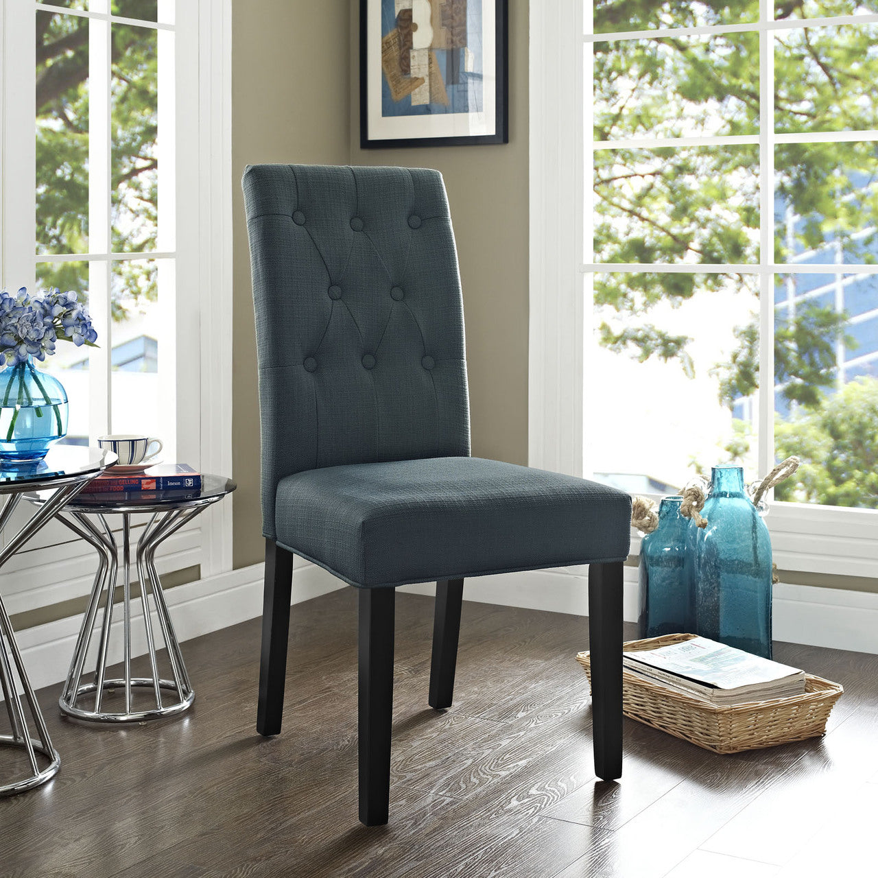 Confer Dining Fabric Side Chair, Grey Fabric