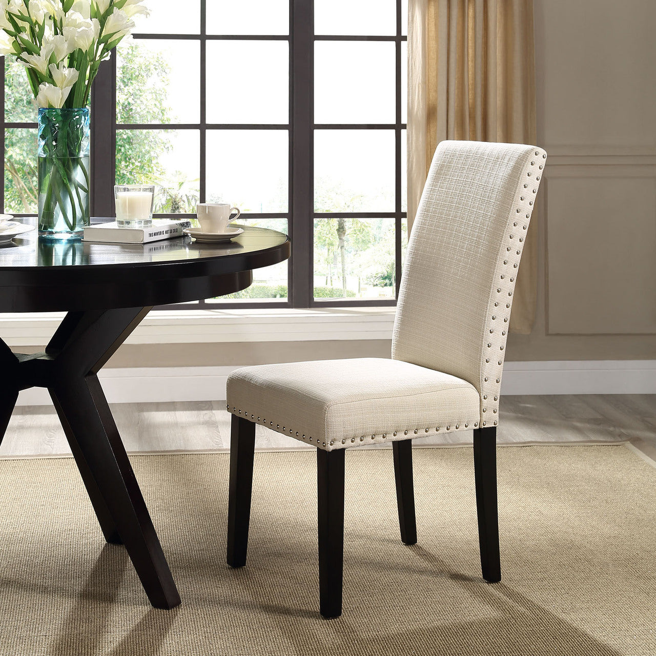 Parcel Dining Fabric Side Chair, Beige Fabric
