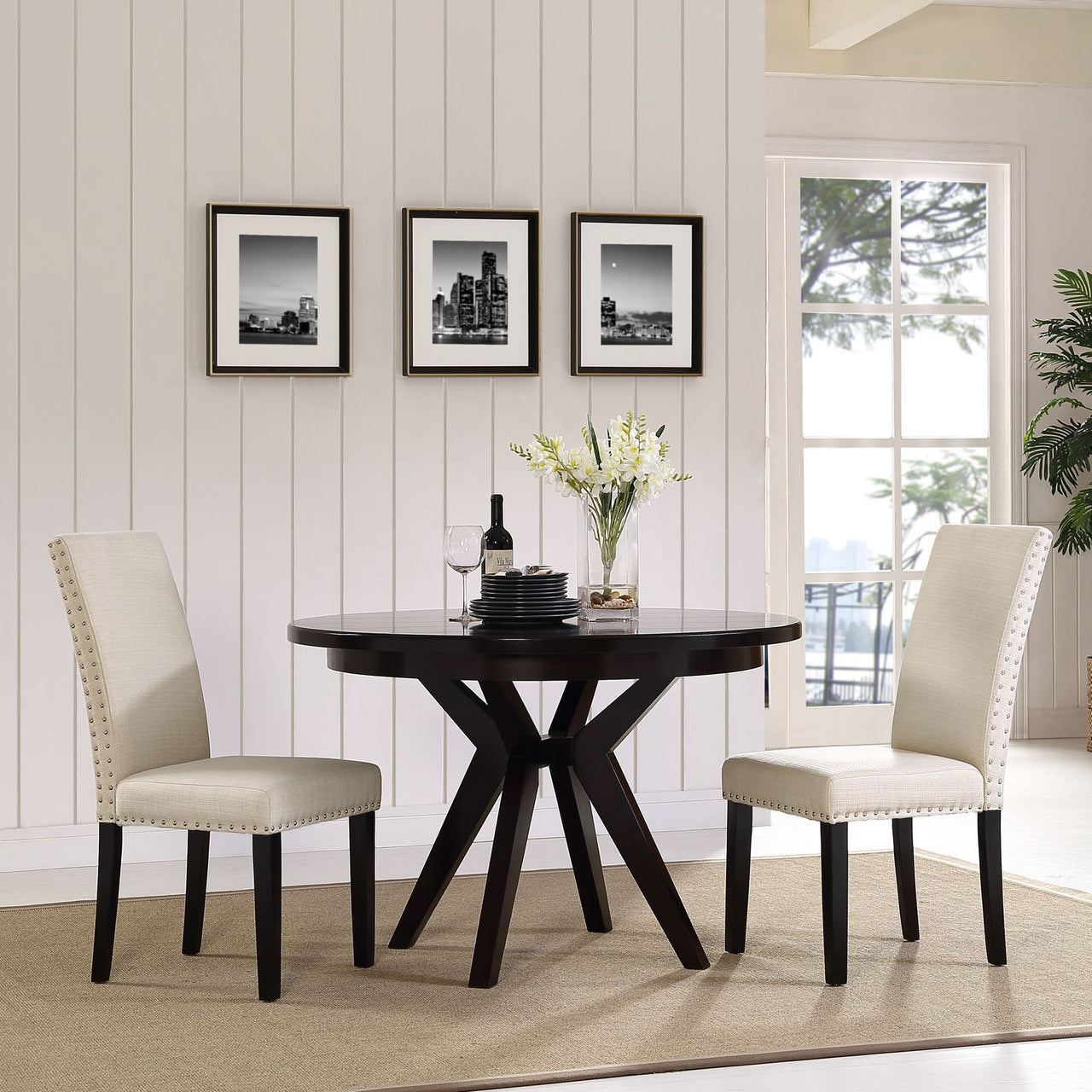 Parcel Dining Fabric Side Chair, Beige Fabric