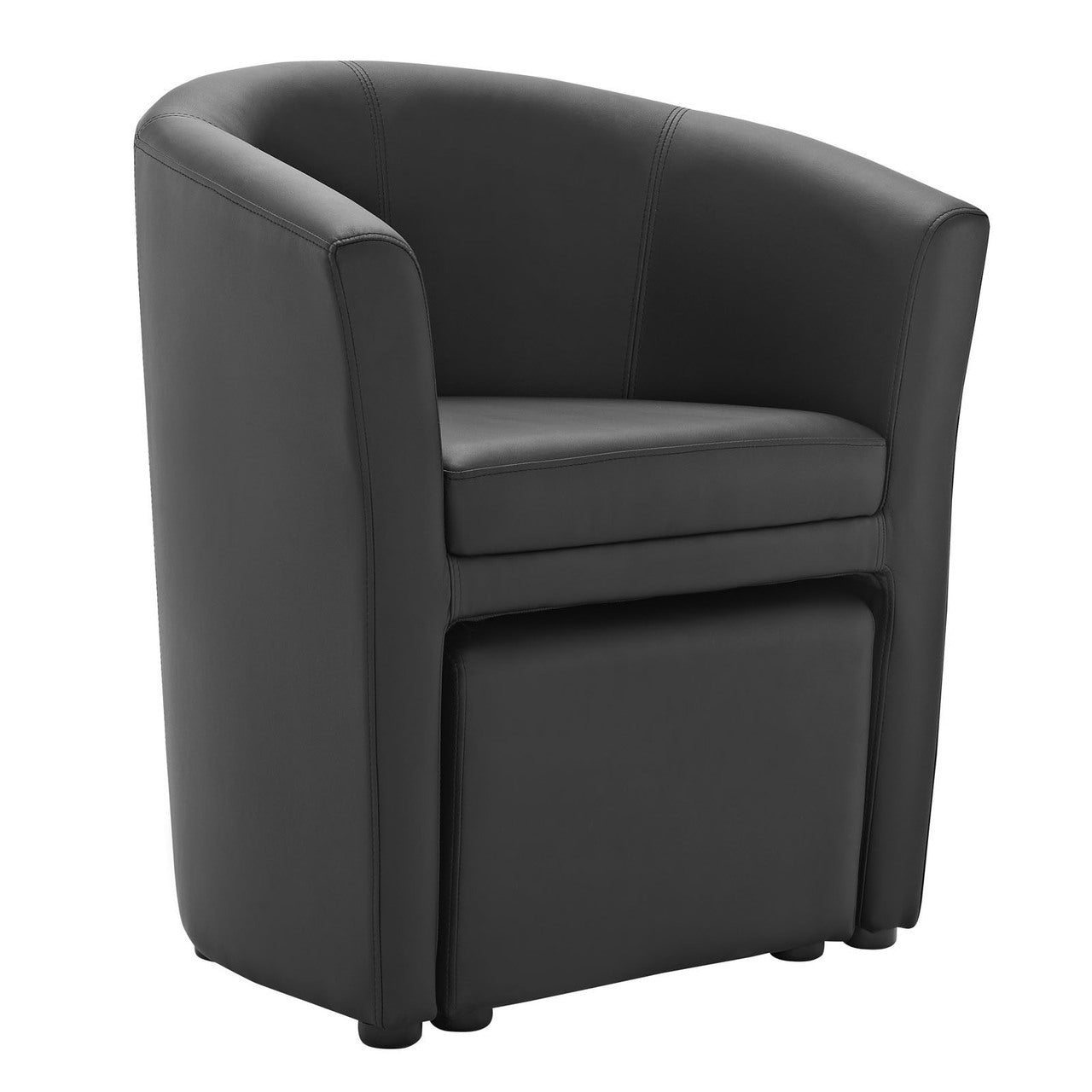 Divulge Armchair and Ottoman, Black Faux Leather