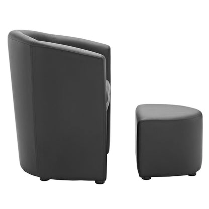 Divulge Armchair and Ottoman, Black Faux Leather