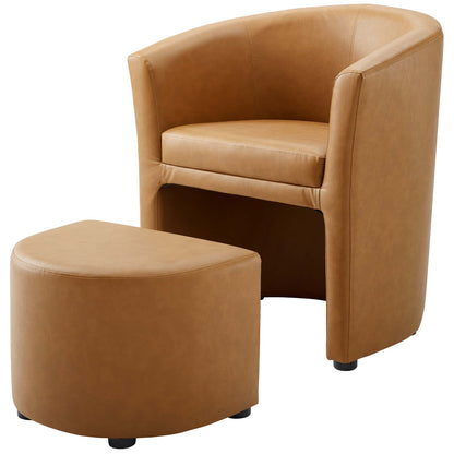 Divulge Armchair and Ottoman, Faux Leather, Tan, 18094
