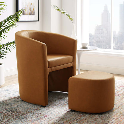 Divulge Armchair and Ottoman, Faux Leather, Tan, 18094