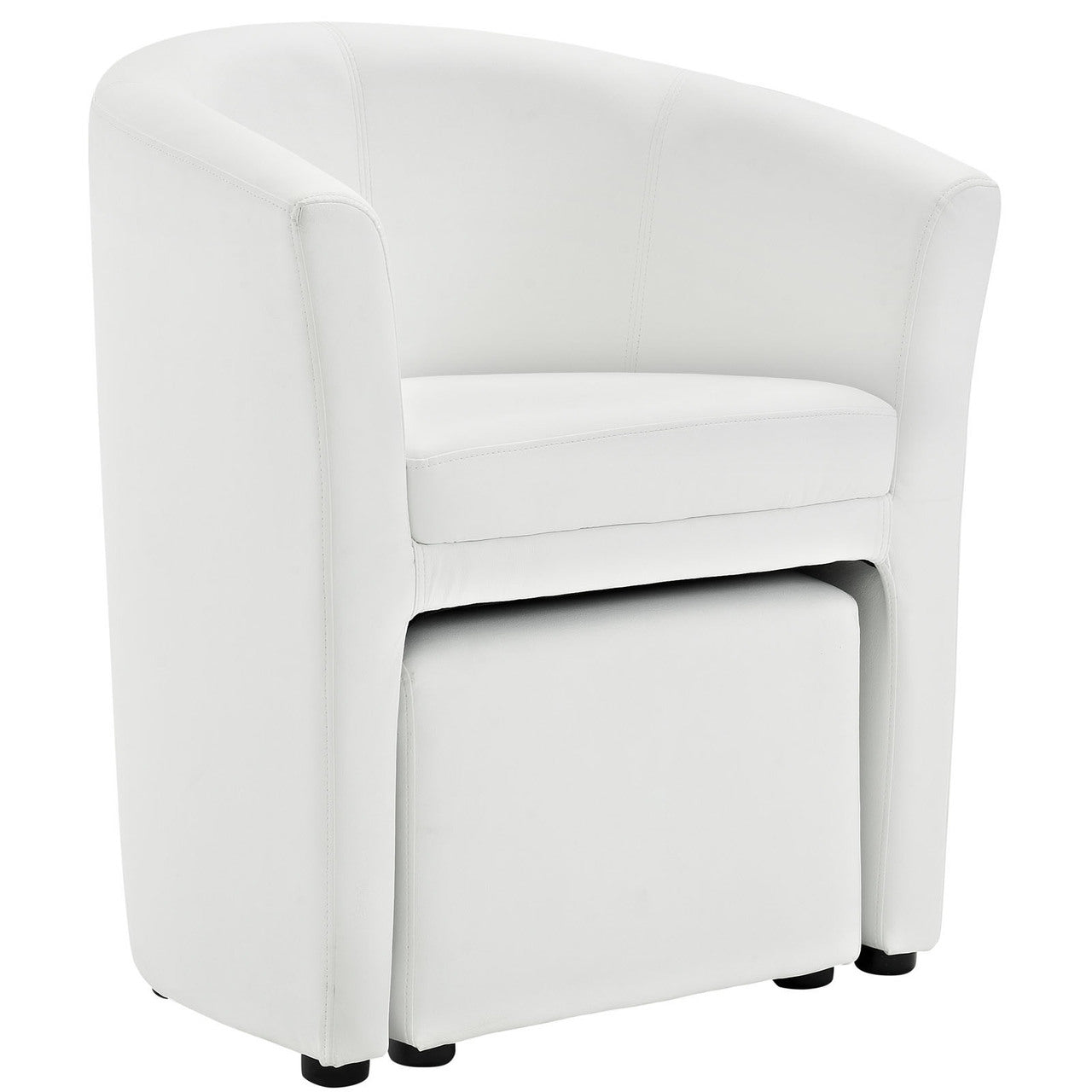 Divulge Armchair and Ottoman, White Faux Leather