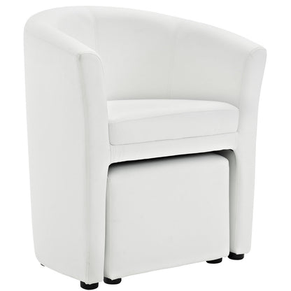 Divulge Armchair and Ottoman, White Faux Leather