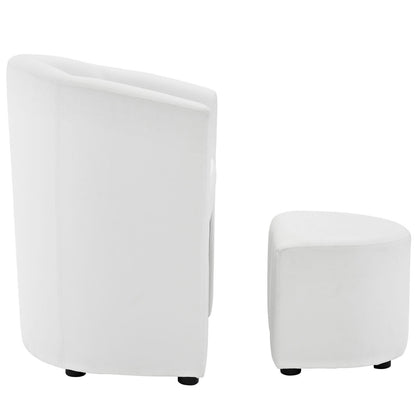 Divulge Armchair and Ottoman, White Faux Leather